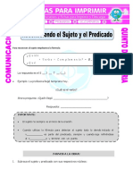 Ficha Ejercicios de Sujeto y Predicado para Quinto de Primaria