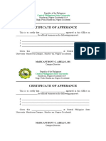 Certificate of Apperance: Central Philippines State University