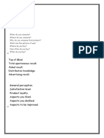 Top of Mind. Total Spontaneous Recall. Aided Recall. Distribution Knowledge. Advertising Recall