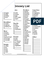 Grocery List: Grains Produce Cans/Jars Dairy