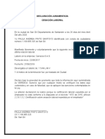 Ejemplo de DECLARACIÓN JURAMENTADA CESACION LABORAL