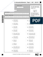 Test of Mathematics For University Admission 2017 Paper 1 Answer Sheet