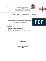 Activity Sheets in Science 7 Q1, W1: Describe The Components of A Scientific Investigation