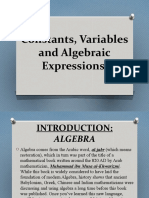 Constants, Variables and Algebraic Expressions