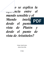 Ensayo de Filosofia, Mundo Sensible y Mundo Inteligible Segun Platon y Aristoteles