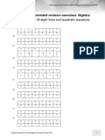 Worksheet 10: Straight Lines and Quadratic Equations: Answers To Extended Revision Exercises: Algebra