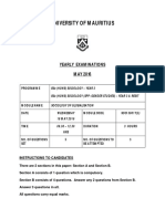 University of Mauritius: Yearly Examinations MAY 2016