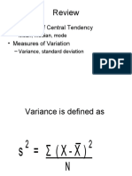 Review: - Measures of Central Tendency - Measures of Variation