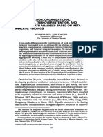 Satisfaction, Organizational Commitment, Turnover Intention, and Analmlc Findings Turnover: Path Analyses Based On Meta