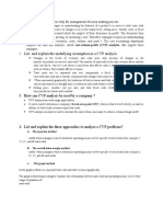 List and Explain The Underlying Assumption in A CVP Analysis