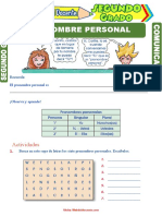 El Pronombre Personal para Segundo Grado de Primaria