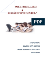 "Employee Verification & Job Satisfaction in HCL ": A Report By: Juveria Bint Ghayas Jamia Hamdard University New Delhi