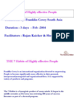 Conducted By: Franklin Covey South Asia Duration: 3 Days - Feb - 2004 Facilitators: Rajan Kaicker & Sherrif Thaver