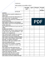 Parameters Strongly Agree Agree Disagree Strongl y Disagree: Teacher-Student Relationship Questionnaire