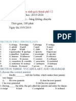 Năm học ;2019-2020 Môn; tiếng anh - bảng không chuyên Thời gian; 180 phút Ngày thi;19/9/2019