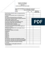 Readiness Checklist For The Opening of Classes For SY. 2020-2021