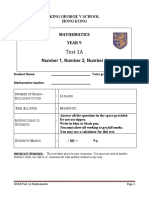 Year 9 Maths IGCSE Test 1A 2011 QP