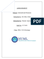 Assignement Subject: International Business Submitted To: Sir Irfan Afzal Submitted By: Sumair Anjum Roll No: 2171002