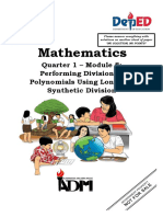 Mathematics: Quarter 1 - Module 8: Performing Division of Polynomials Using Long and Synthetic Division