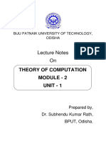 Lecture Notes On: Theory of Computation Module - 2 Unit - 1