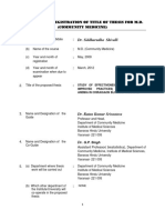 Synopsis For Registration of Title of Thesis For M.D. (Community Medicine)