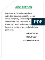 Self - Declaration: Anjali Tiwari Mba, I Year ID: (MBMBA19270)