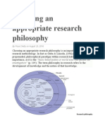 Choosing An Appropriate Research Philosophy: Investigation" (P. 105) - The Term Philosophy in Research Refers To The