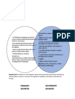 Primary Sources Secondary Sources: Assignment 1