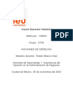 Actividad de Aprendizaje 1. Importancia Del Derecho en La Administración de Negocios