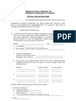 Binibining Pilipinas Charities, Inc. 2010 Binibining Pilipinas Beauty Pageant Official Application Form