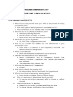 Trainers Methodology Important Points To Study:: Plan Training Session (PTS)