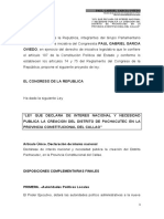 Ley Que Declara de Interes Nacional y Necesidad Publica La Creacion Del Distrito de Pachacutec