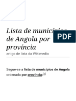 Lista de Municípios de Angola Por Província - Wikipédia, A Enciclopédia Livre