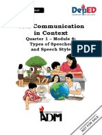 Oral Communication in Context: Quarter 1 - Module 6: Types of Speeches and Speech Style