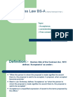 Business Law BS-A: Topic: Acceptance, Consideration Free Consent