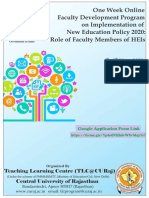 One Week Online FDP On Implementation of NEP 2020 Role of Faculty Members of HEIs 4 - 8 Nov 2020 TLC@CURaj - Revised