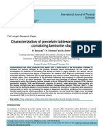 Characterization of Porcelain Tableware Formulation Containing Bentonite Clay