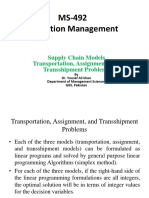 MS-492 Operation Management: Supply Chain Models Transportation, Assignment, and Transshipment Problems