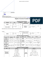 Signals and Systems Formula Sheet