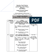 Branch 4 City of Manila Prime Antonio Ramos: Court Calendar 04 March 2021. Thursday. 7:30 PM