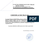 Certificat de Travail: Groupe Tounsi Freres Rayane Ceram