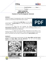 Reading and Writing: First Quarter Worksheet No. 18 Context of Text Development: Intertext