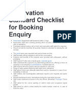 Reservation Standard Checklist For Booking Enquiry