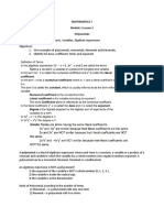 Mathematics 7 Module 1 Lesson 2 Polynomials Pre-Requisite Concepts: Constants, Variables, Algebraic Expressions