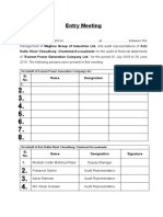 Entry & Exit Meeting Format For Internal Audit