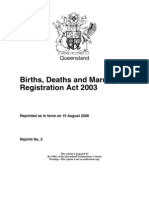 Births, Deaths and Marriages Registration Act 2003: Queensland