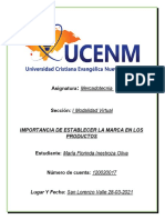 Asignatura: Importancia de Establecer La Marca en Los Productos