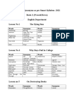 Important Synonyms As Per Smart Syllabus - 2021 Book-2 (Prose&Heros) English Department Lesson No 1 The Dying Sun