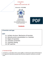 Lecture Notes For Semiconductor Devices and Circuits: BJT: (Electronics: PHYS4008)