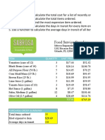 Food Service Supplies: Item Quantity Unit Price Line Total